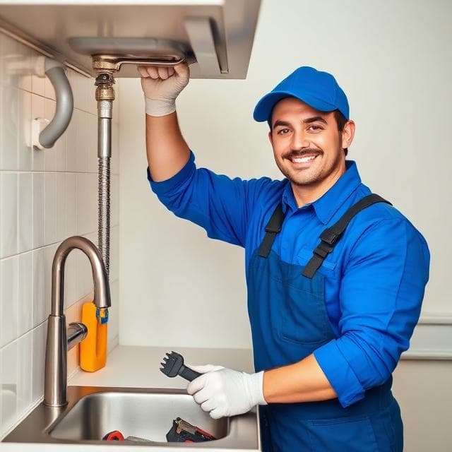 FlowRight plumber working under a kitchen sink